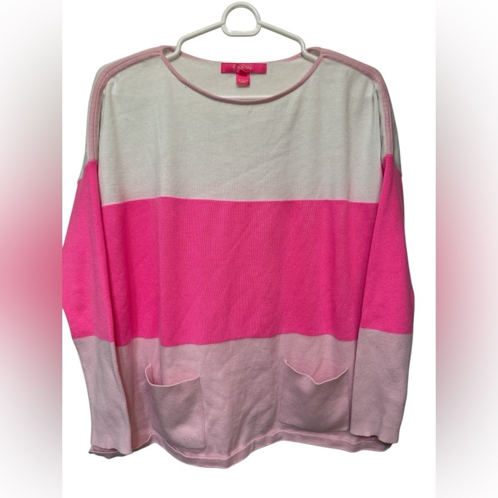 Lilly Pulitzer Westwood Tassel Coolmax Sweater color block pink